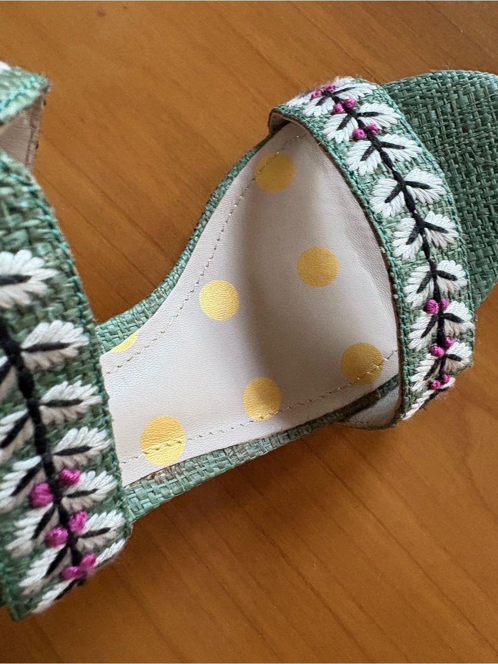 Boden Green Embroidered Ankle-Tie Sandals - Women, Size 7 - Picture 5 of 6